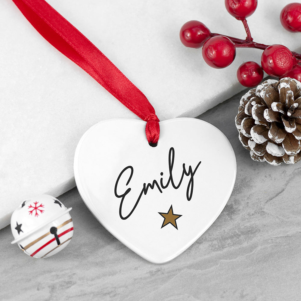 Personalised Christmas Star Heart Decoration