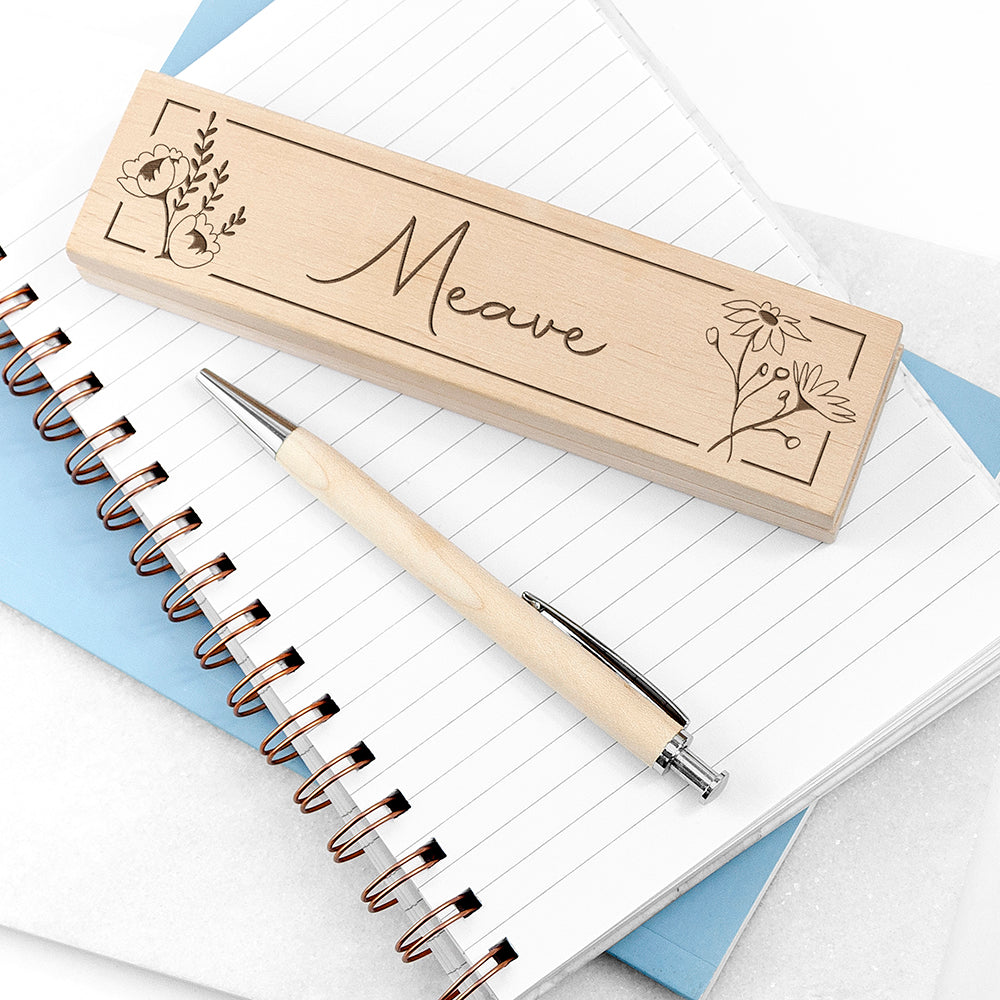 Personalised Wooden Floral Pen Set