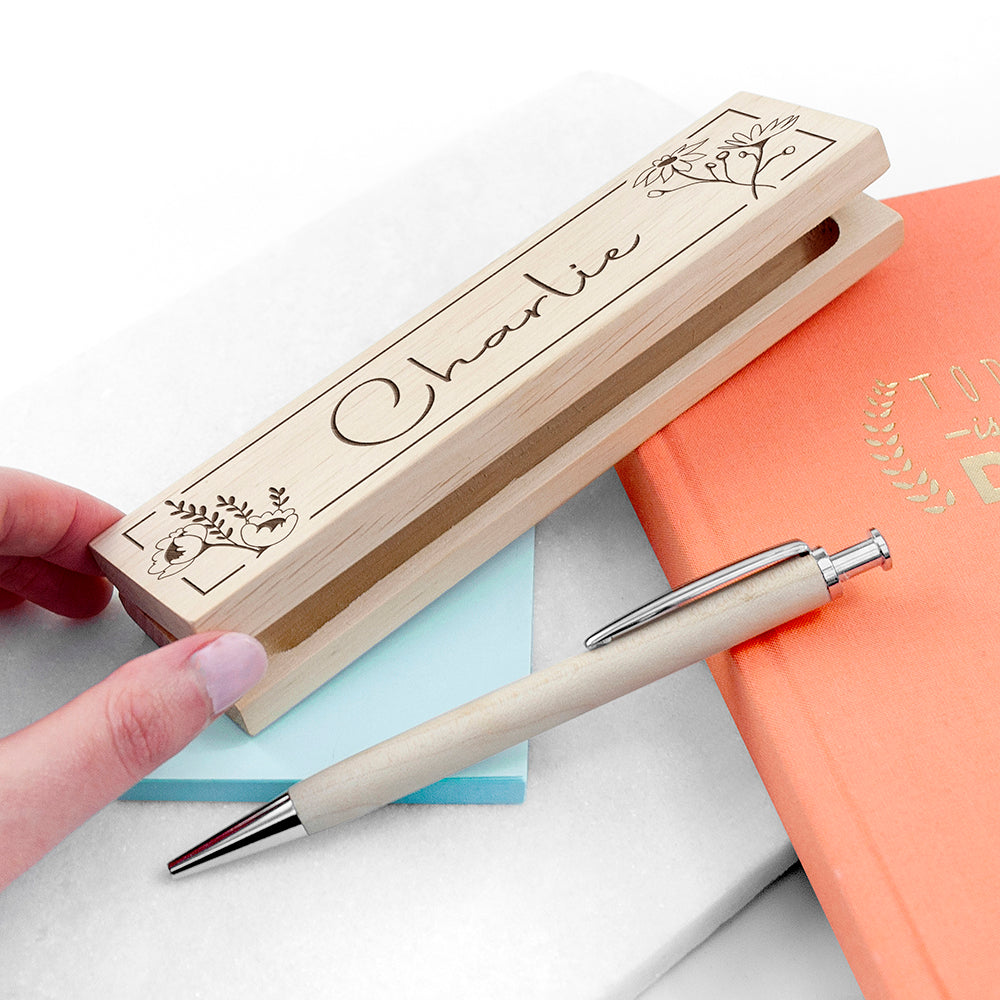 Personalised Wooden Floral Pen Set