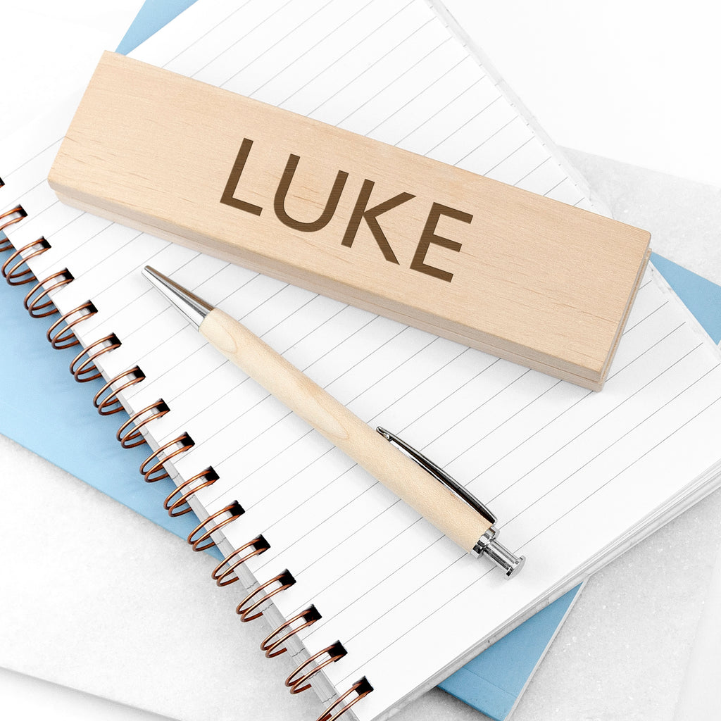 Personalised Beech Wood Pen Set