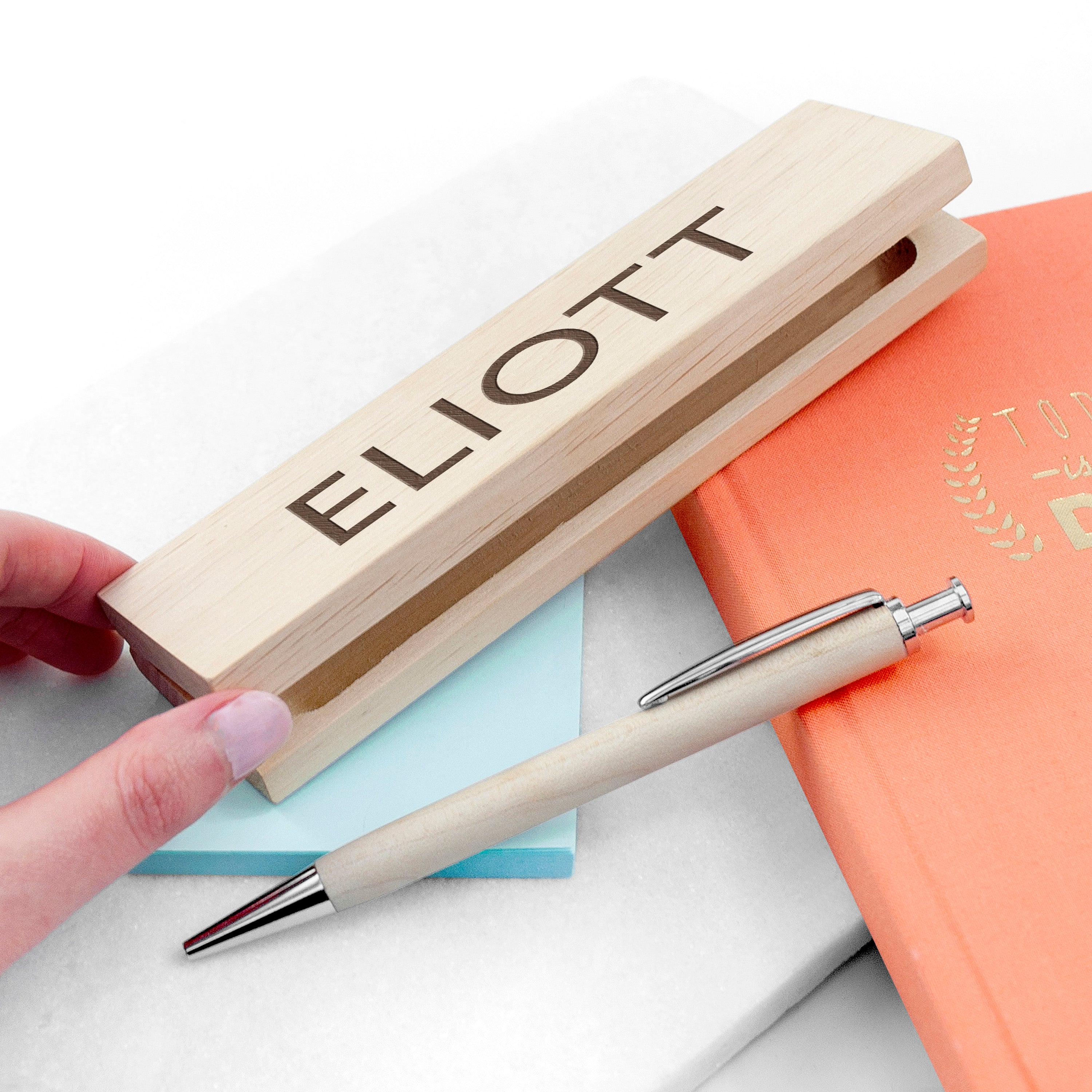 Personalised Beech Wood Pen Set