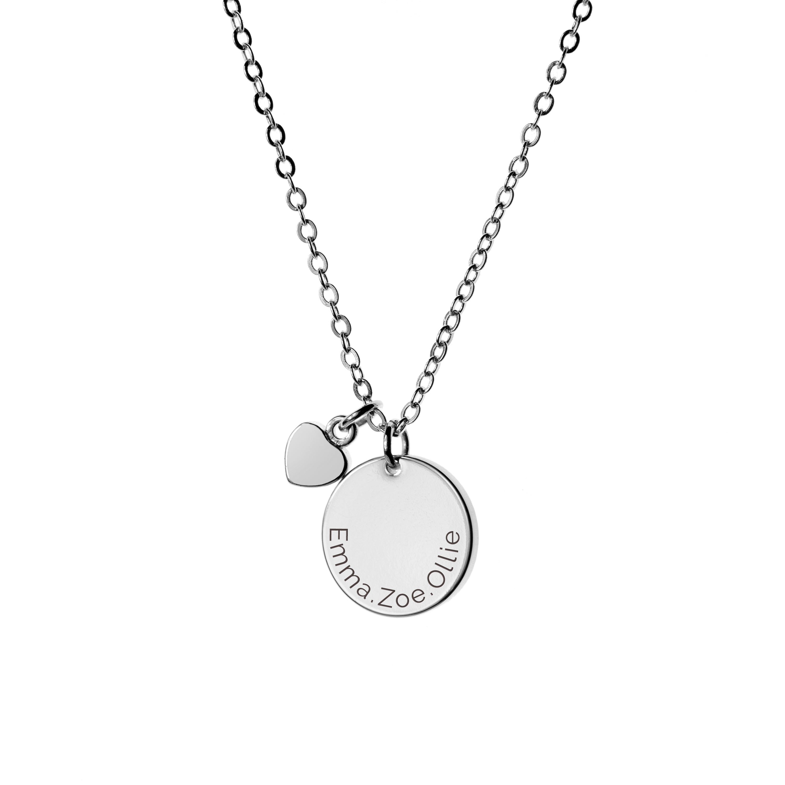 Personalised Polished Heart and Disc Necklace