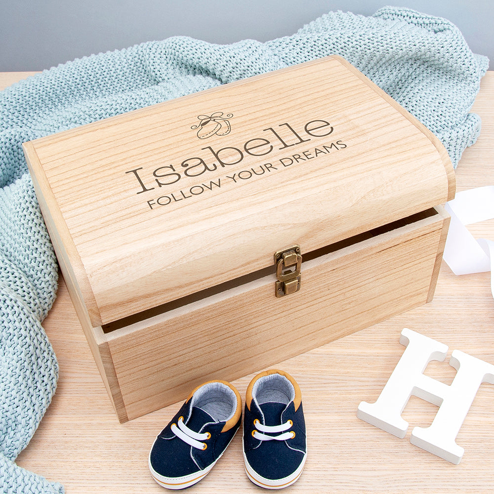 Personalised New Baby Keepsake Wooden Chest -  Booties