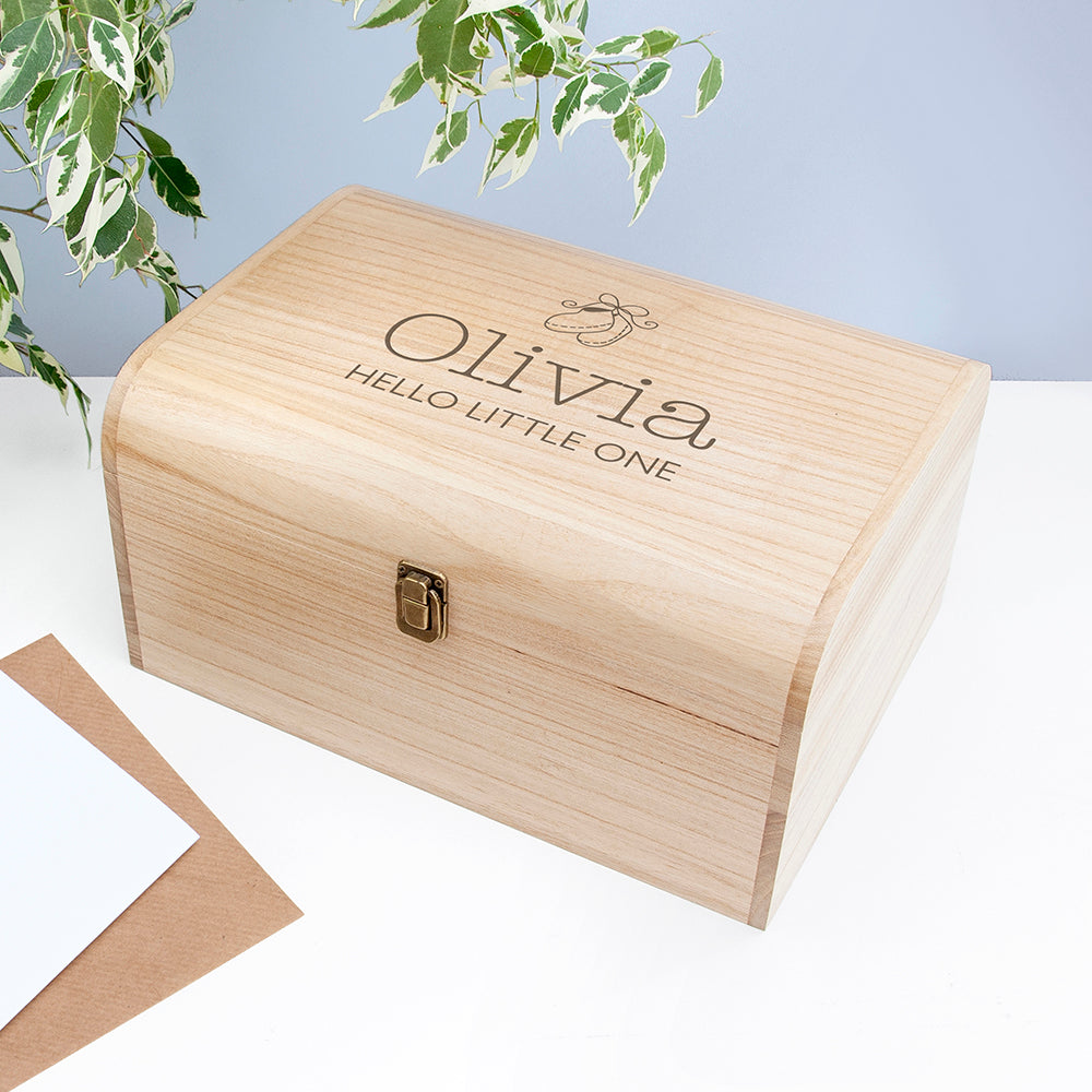 Personalised New Baby Keepsake Wooden Chest -  Booties