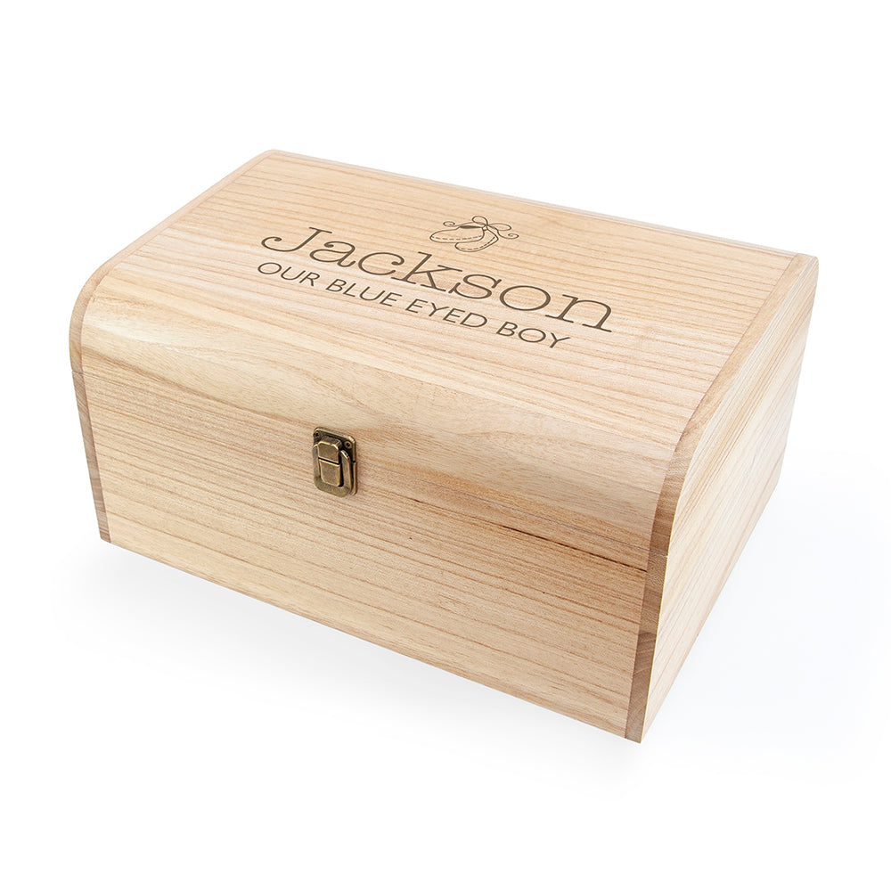 Personalised New Baby Keepsake Wooden Chest -  Booties