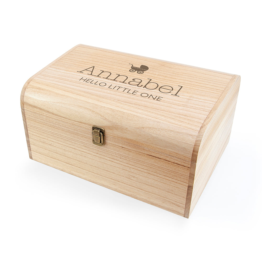Personalised New Baby Keepsake Wooden Chest -  Pram