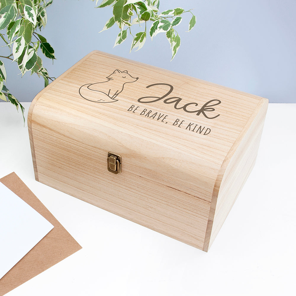 Personalised Baby Fox Keepsake Wooden Chest