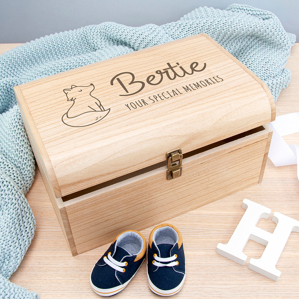 Personalised Baby Fox Keepsake Wooden Chest