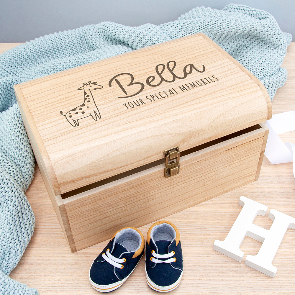 Personalised Baby Giraffe Keepsake Wooden Chest