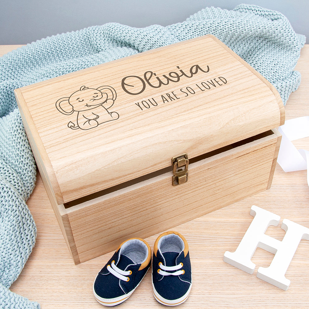 Personalised Baby Elephant Keepsake Wooden Chest