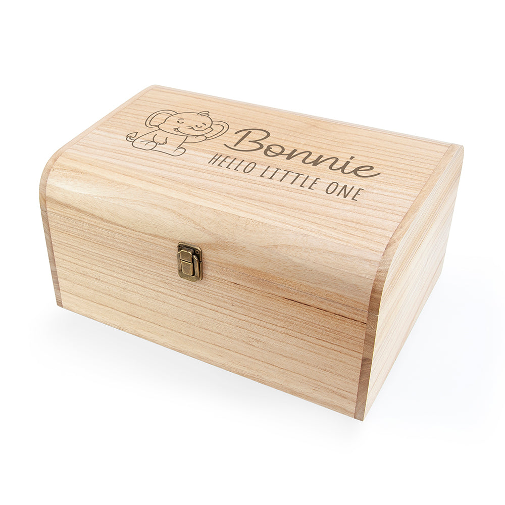 Personalised Baby Elephant Keepsake Wooden Chest
