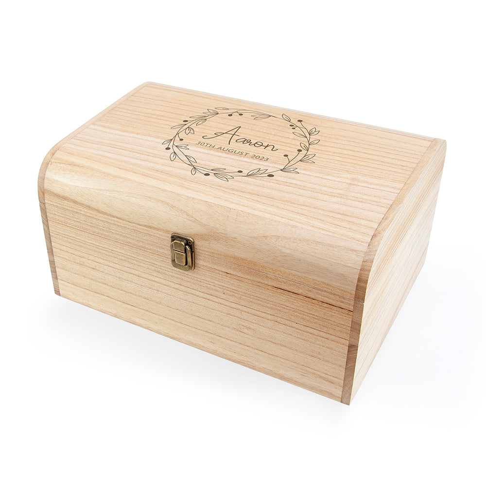 Personalised Botanical Wreath Keepsake Wooden Chest