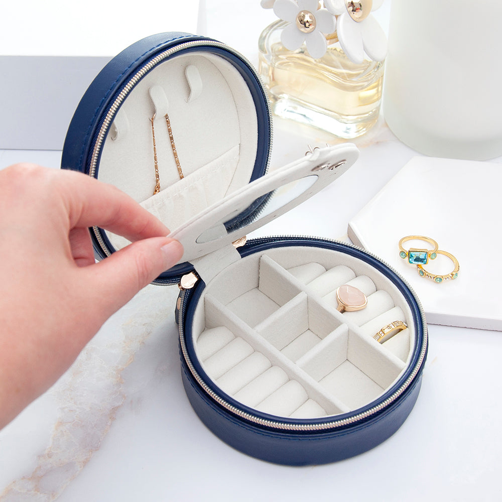 Personalised Treat Republic Blue Round Jewellery Case