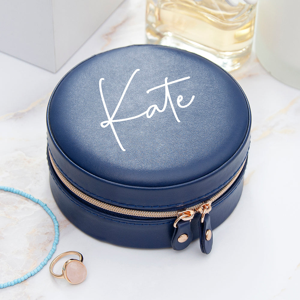 Personalised Treat Republic Blue Round Jewellery Case