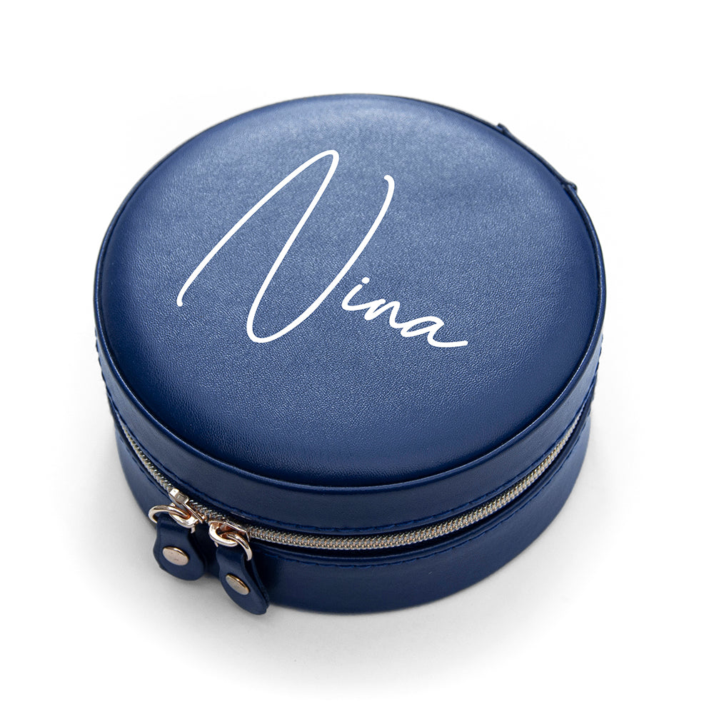 Personalised Treat Republic Blue Round Jewellery Case