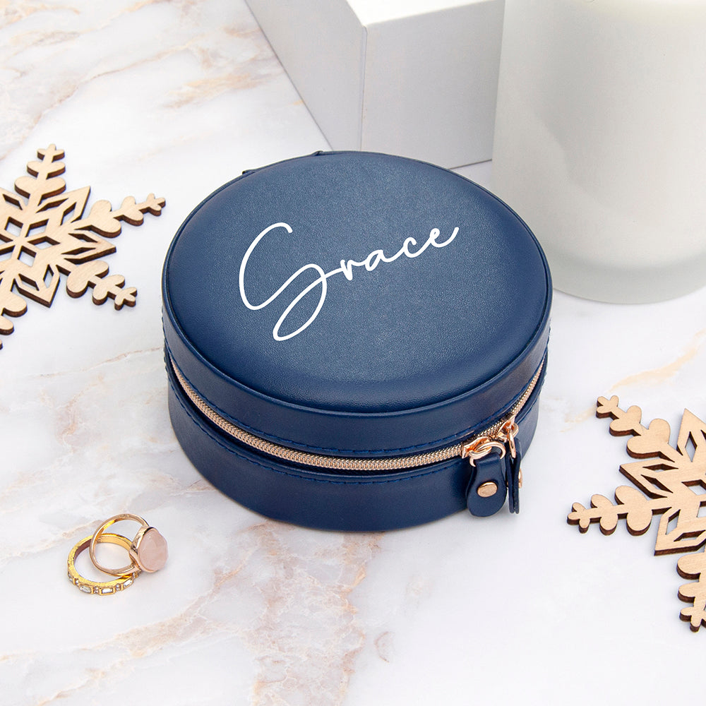 Personalised Treat Republic Blue Round Jewellery Case