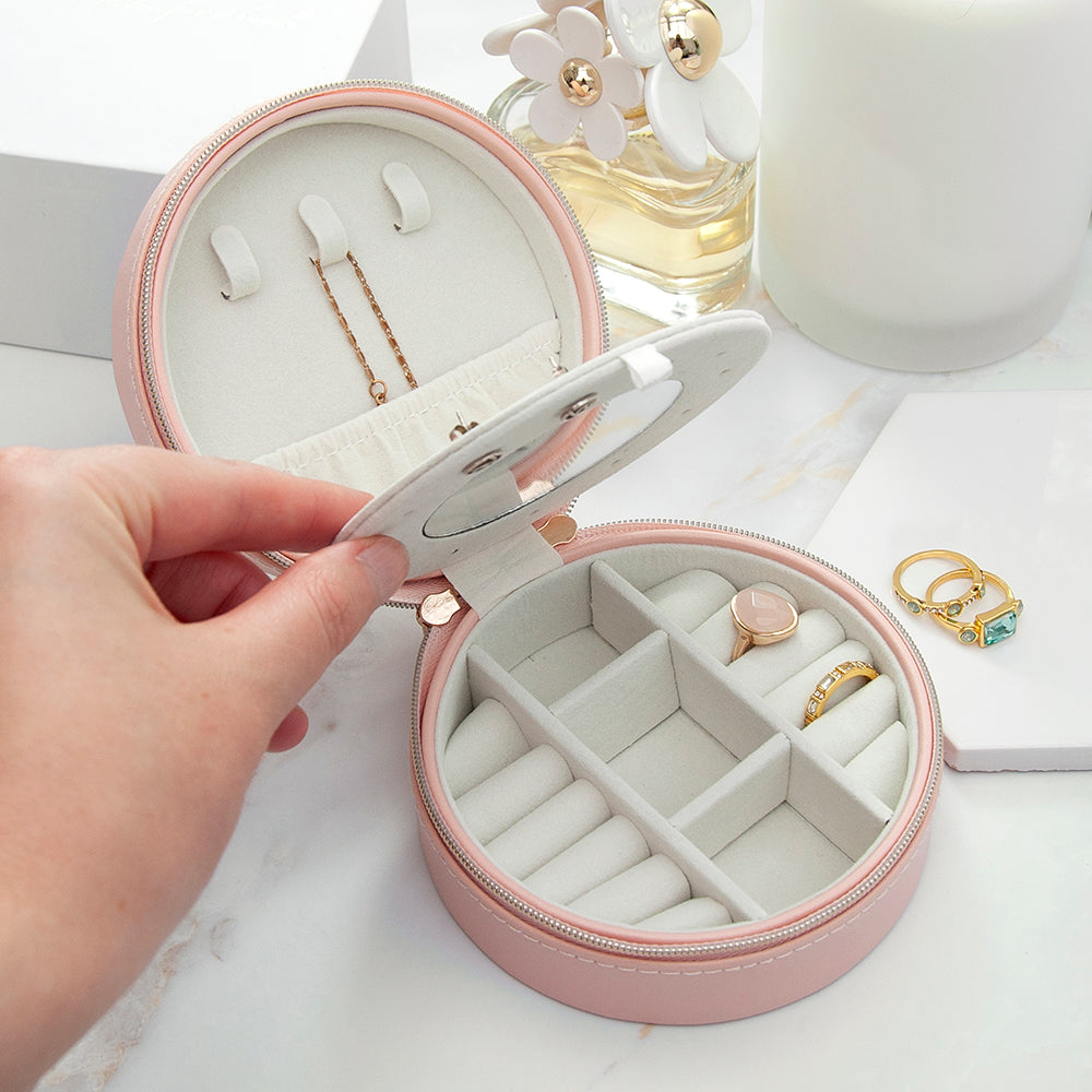 Personalised Treat Republic Blush Pink Round Jewellery Case