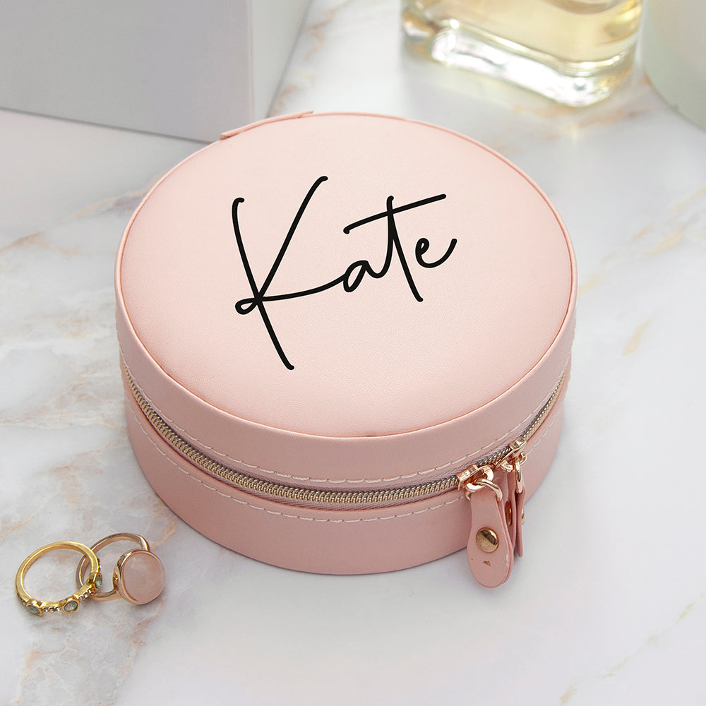 Personalised Treat Republic Blush Pink Round Jewellery Case