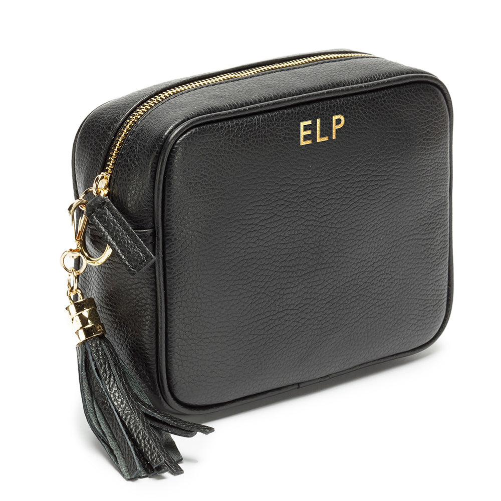 Personalised Elie Beaumont Black Bag with Silver Chevron Strap
