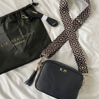 Personalised Elie Beaumont Black Bag with Blue Diamond Strap