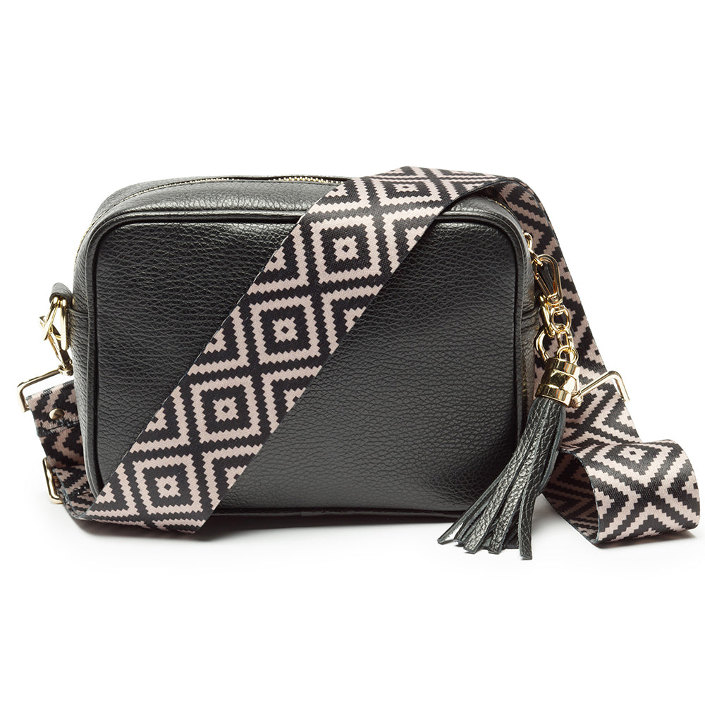 Personalised Elie Beaumont Black Bag with Blue Diamond Strap