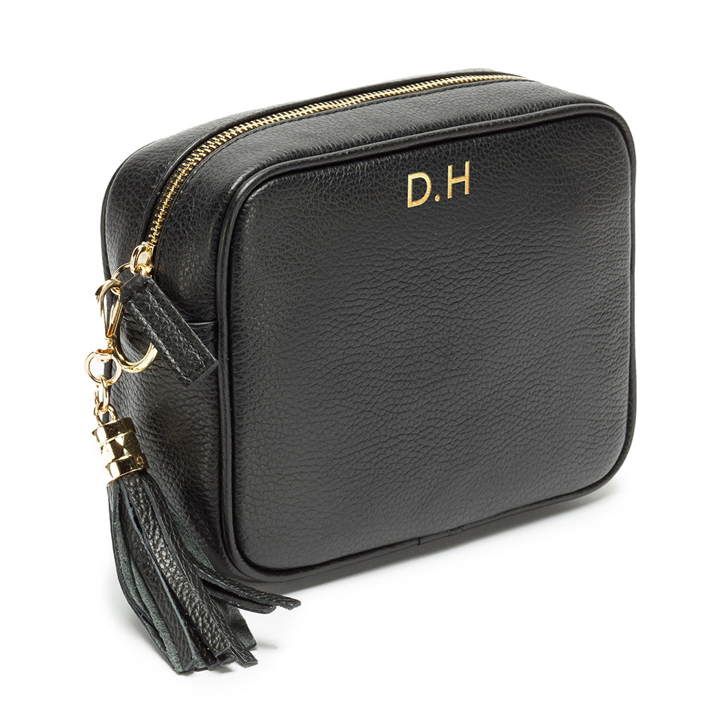 Personalised Elie Beaumont Black Bag with Pink Camouflage Strap