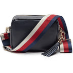 Personalised Elie Beaumont Navy Bag with Tricolour Strap