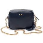 Personalised Elie Beaumont Navy Bag with Gold Chain Strap
