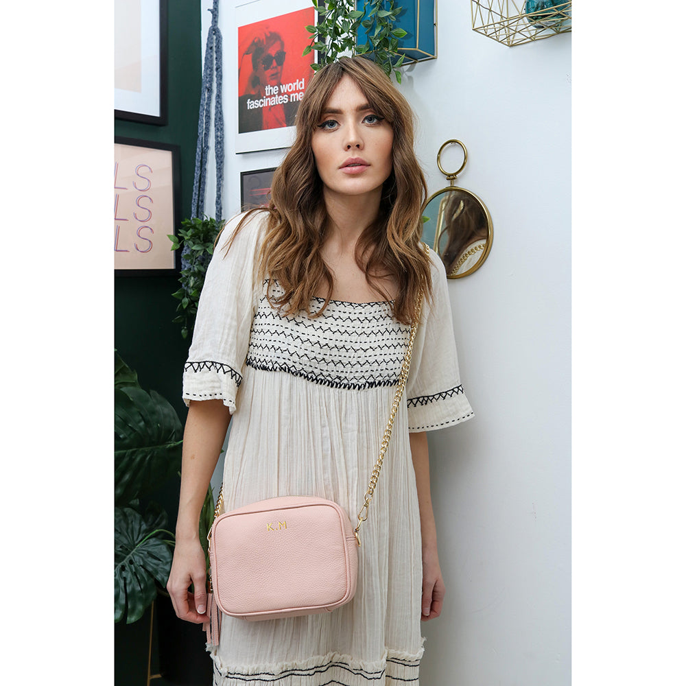 Personalised Elie Beaumont Pink Bag with Gold Chain Strap