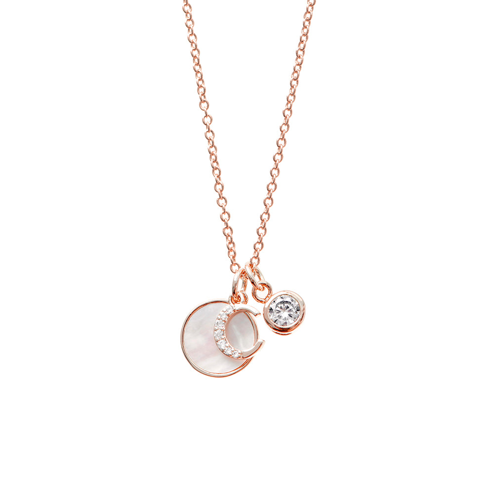 Rose Gold Initial Necklace with Mother of Pearl and Crystal