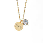 Personalised Gold Birthstone Crystal and Disc Necklace
