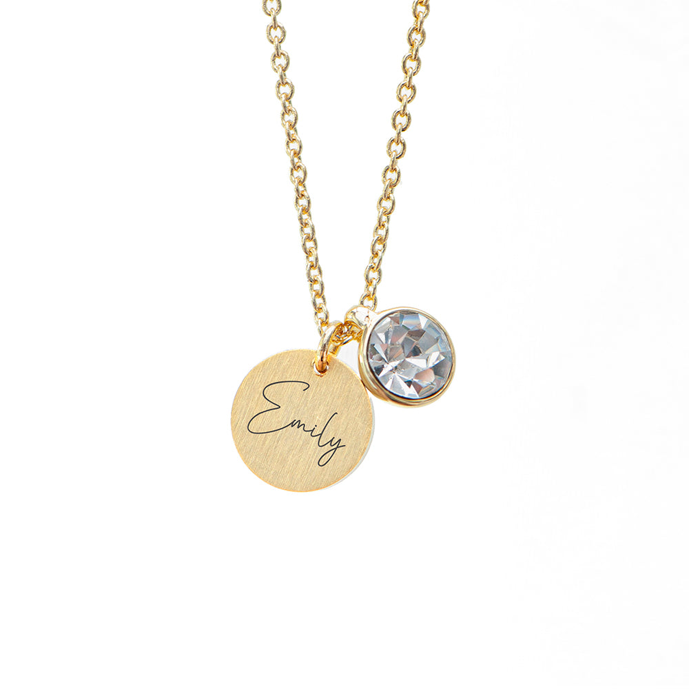 Personalised Gold Birthstone Crystal and Disc Necklace