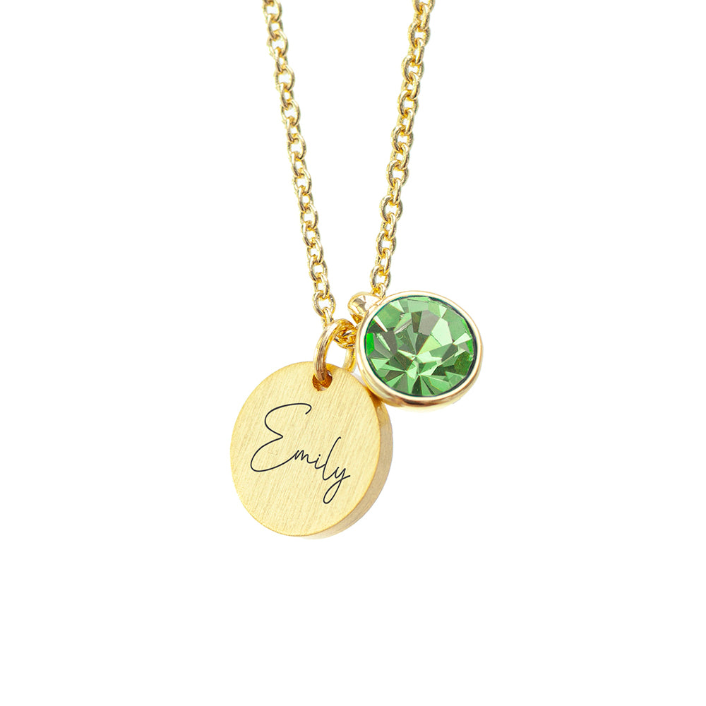 Personalised Gold Birthstone Crystal and Disc Necklace
