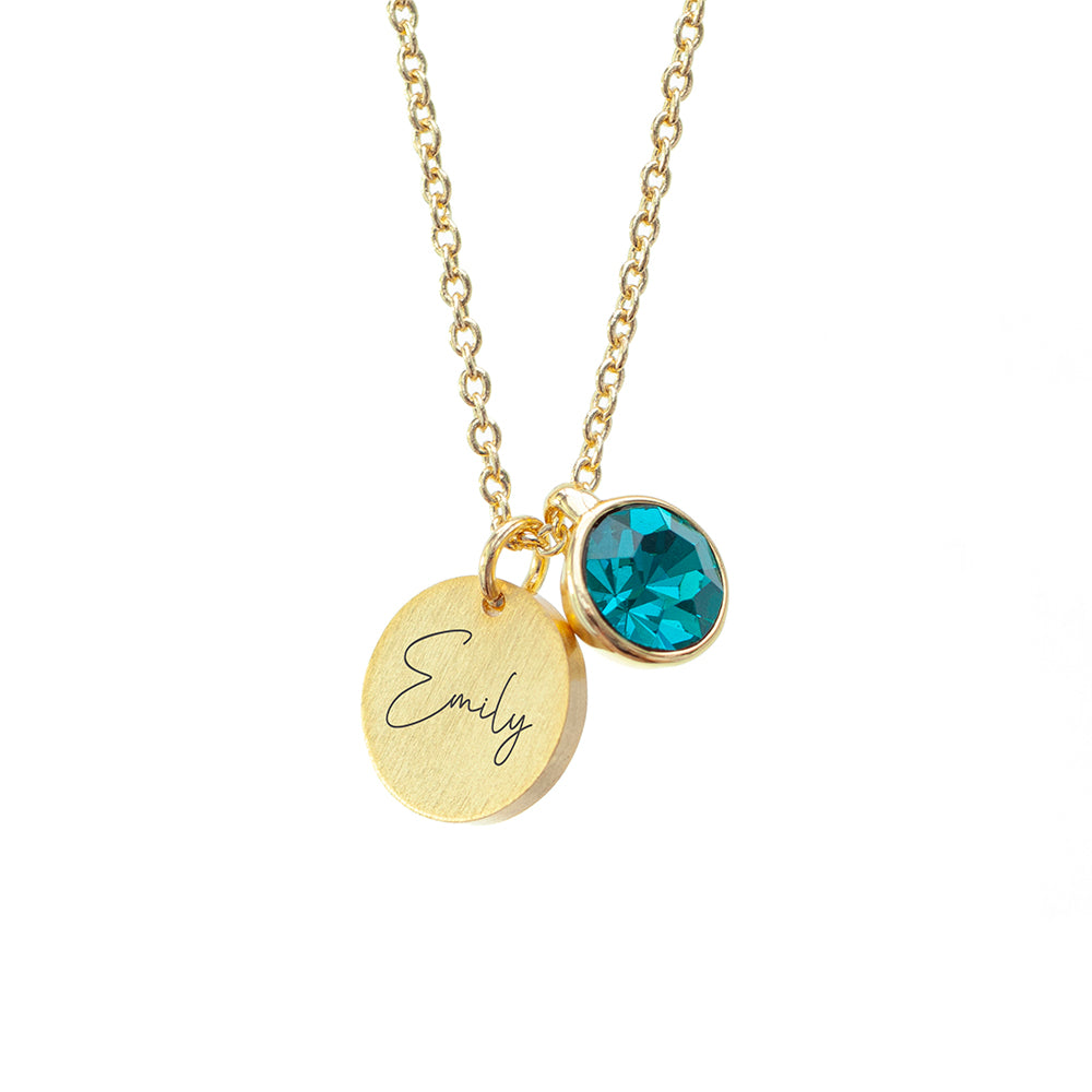 Personalised Gold Birthstone Crystal and Disc Necklace