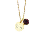 Personalised Gold Birthstone Crystal and Disc Necklace