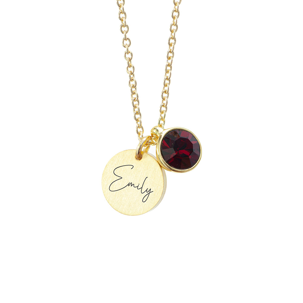 Personalised Gold Birthstone Crystal and Disc Necklace