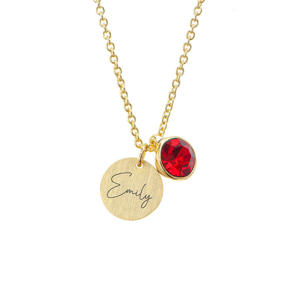 Personalised Gold Birthstone Crystal and Disc Necklace