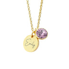 Personalised Gold Birthstone Crystal and Disc Necklace