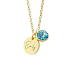 Personalised Gold Birthstone Crystal and Disc Necklace
