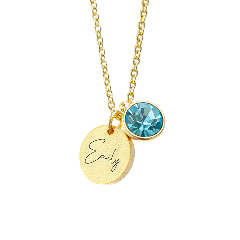 Personalised Gold Birthstone Crystal and Disc Necklace