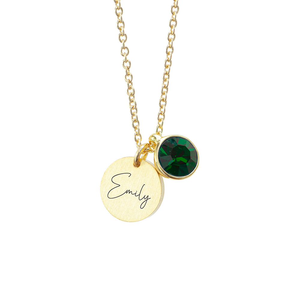 Personalised Gold Birthstone Crystal and Disc Necklace