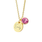 Personalised Gold Birthstone Crystal and Disc Necklace