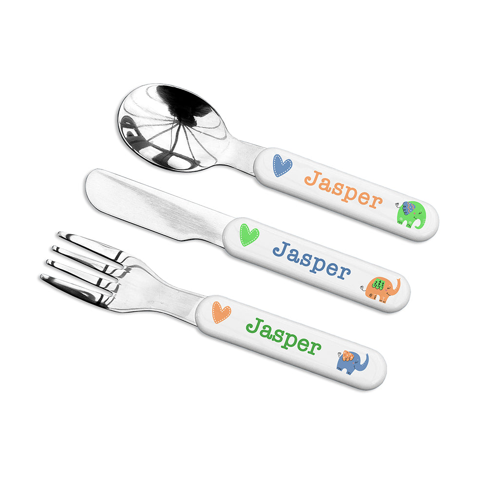 Personalised Kids Elephant Cutlery Set - Metal