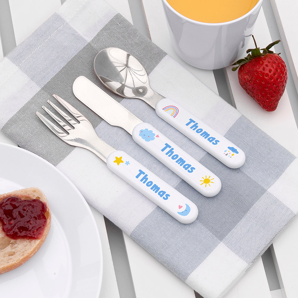 Personalised Kids Pastel Sky Cutlery Set - Metal