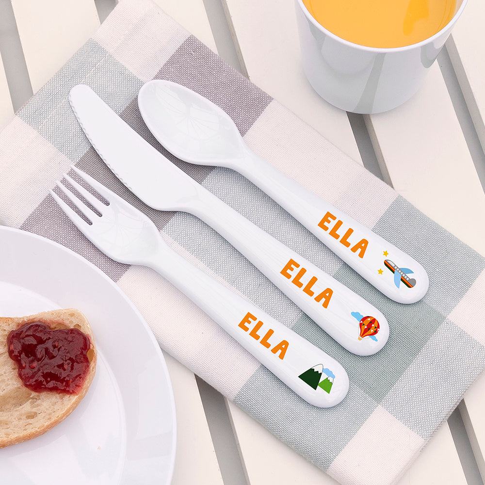 Personalised Kids Adventure Cutlery Set - Plastic