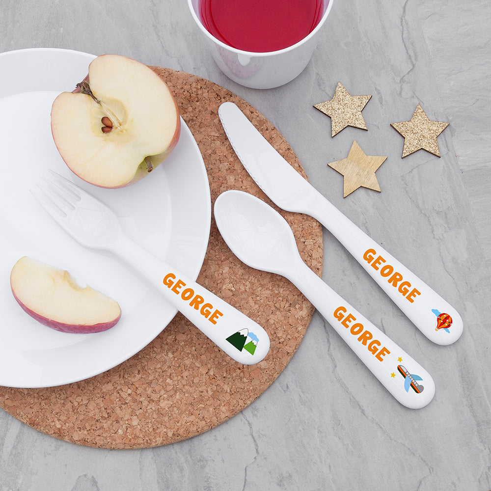 Personalised Kids Adventure Cutlery Set - Plastic
