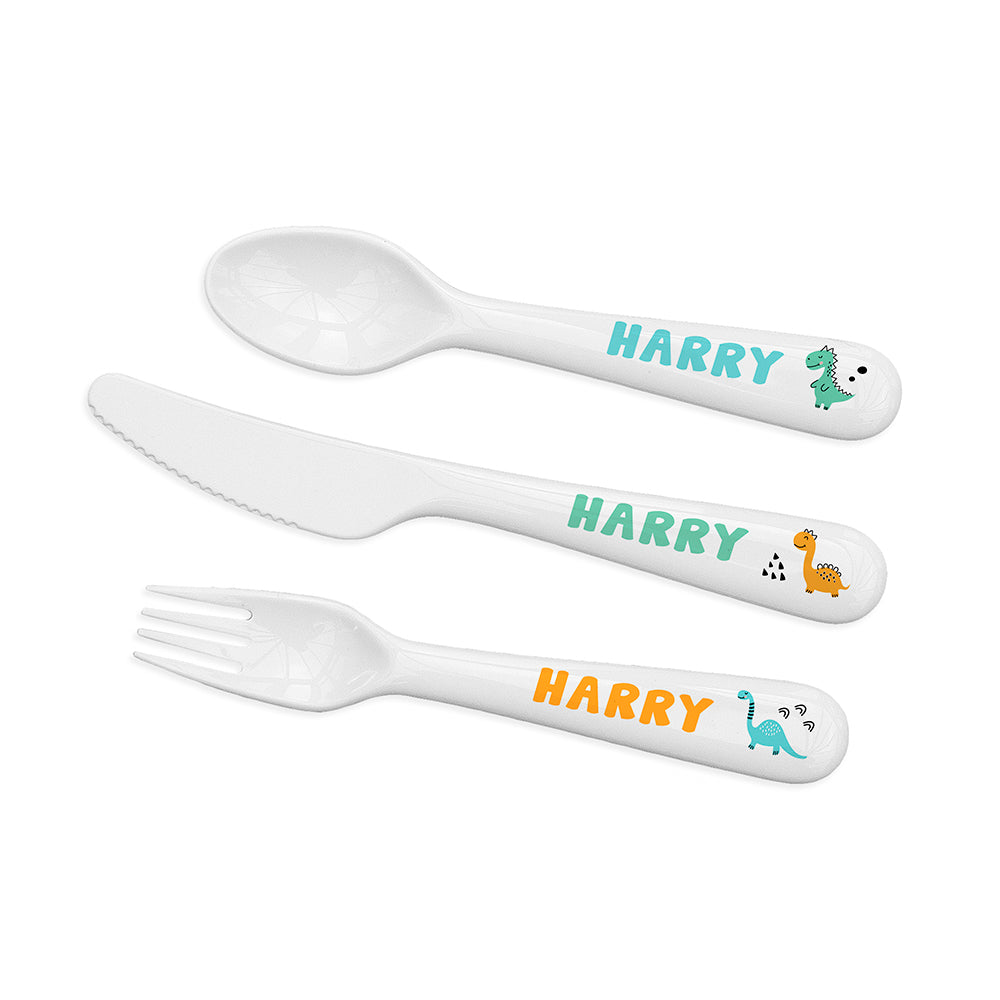 Personalised Kids Cute Dinosaur Cutlery Set - Plastic