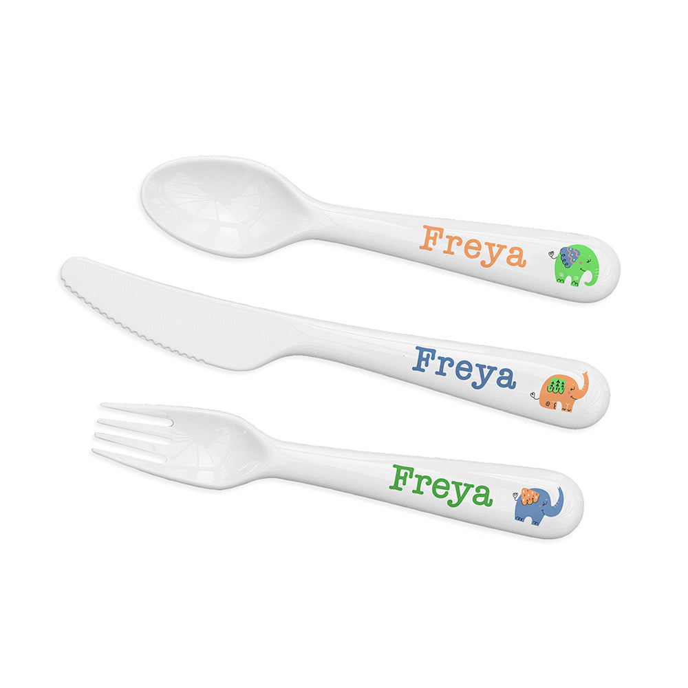 Personalised Kids Elephant Cutlery Set - Plastic
