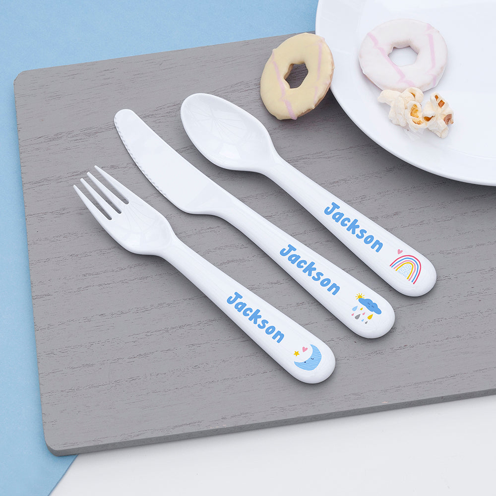 Personalised Kids Pastel Sky Cutlery Set - Plastic