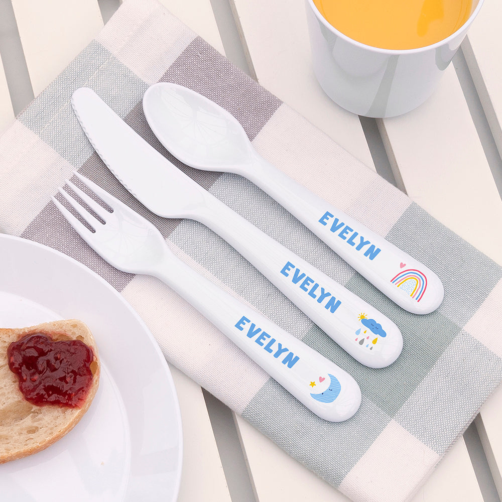Personalised Kids Pastel Sky Cutlery Set - Plastic